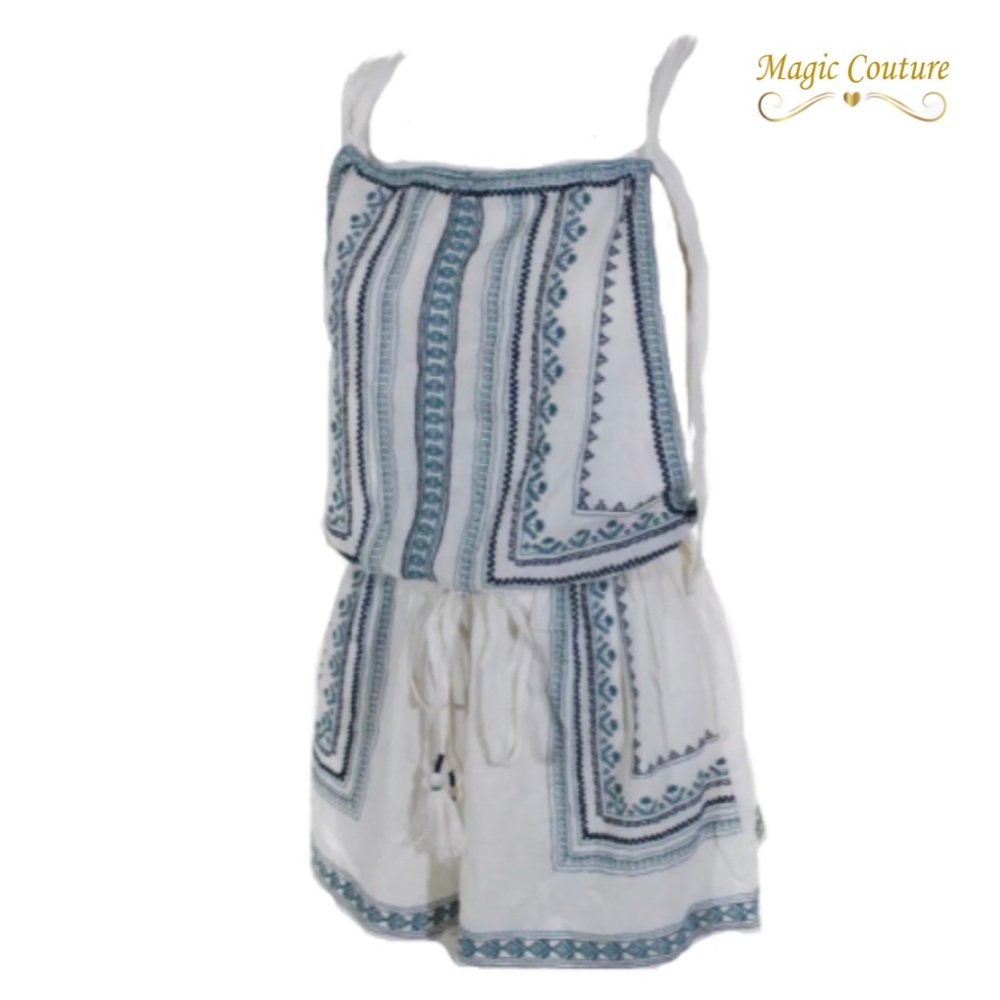 NWOT Star Mela Cotton Blue & White Embroidered Sleeveless Romper💙🤍💙 - Picture 2 of 14